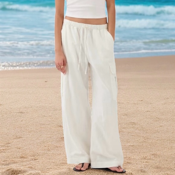 GAP Pants - 🆕💞GAP Mid-Rise Soft Linen-Cotton Blend Wide Leg Cargo Pants • IVORY • XSP • NWOT
